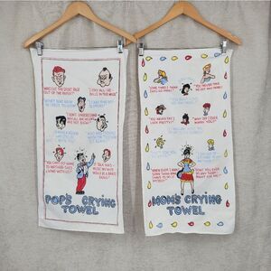 Mom's and Pop's Vintage Crying Towel with Colorful Cartoon Designs